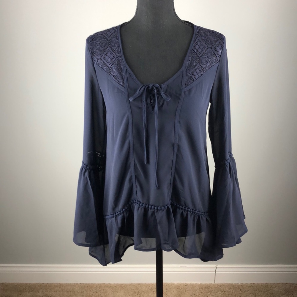 Rue 21- Navy Blue Bell Sleeve Shirt- Size M